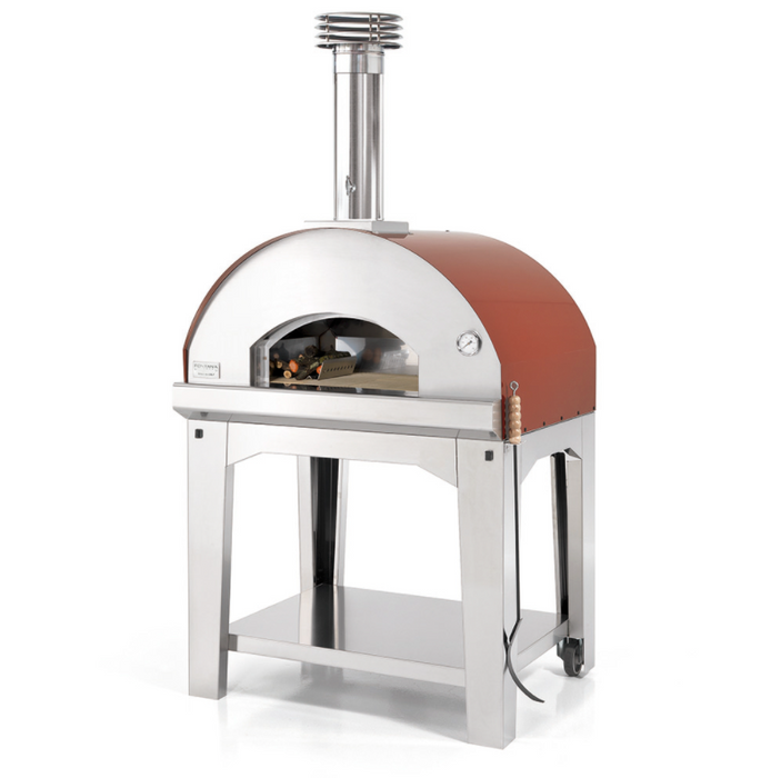 Fontana Mangiafuoco Rosso Wood Pizza Oven Including Trolley