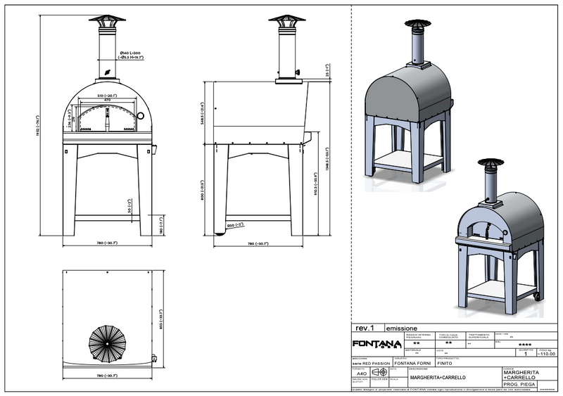 Fontana Margherita Hybrid Gas and Wood Pizza Oven Including Trolley - Anthracite