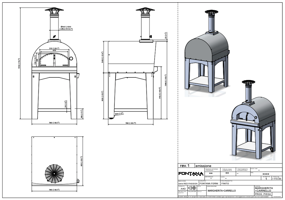 Fontana Margherita Anthracite Gas Pizza Oven Including Trolley