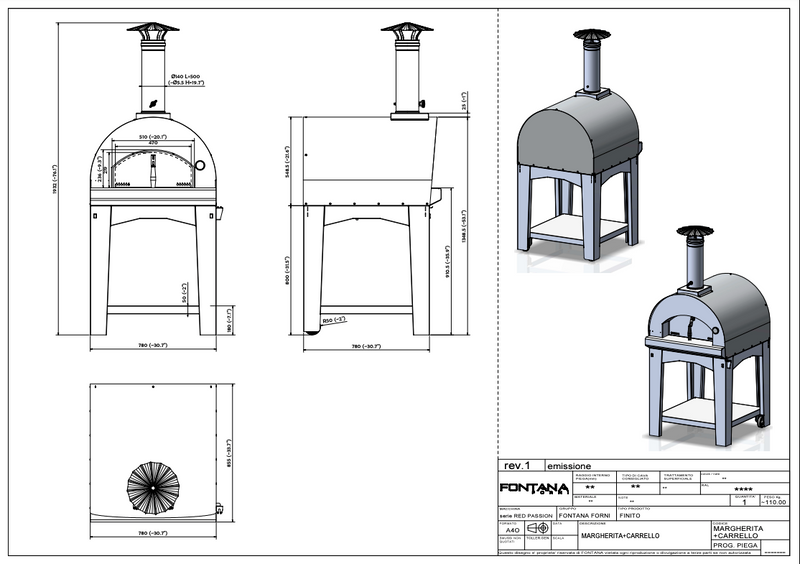 Fontana Margherita Hybrid Gas and Wood Pizza Oven Including Trolley - Stainless Steel