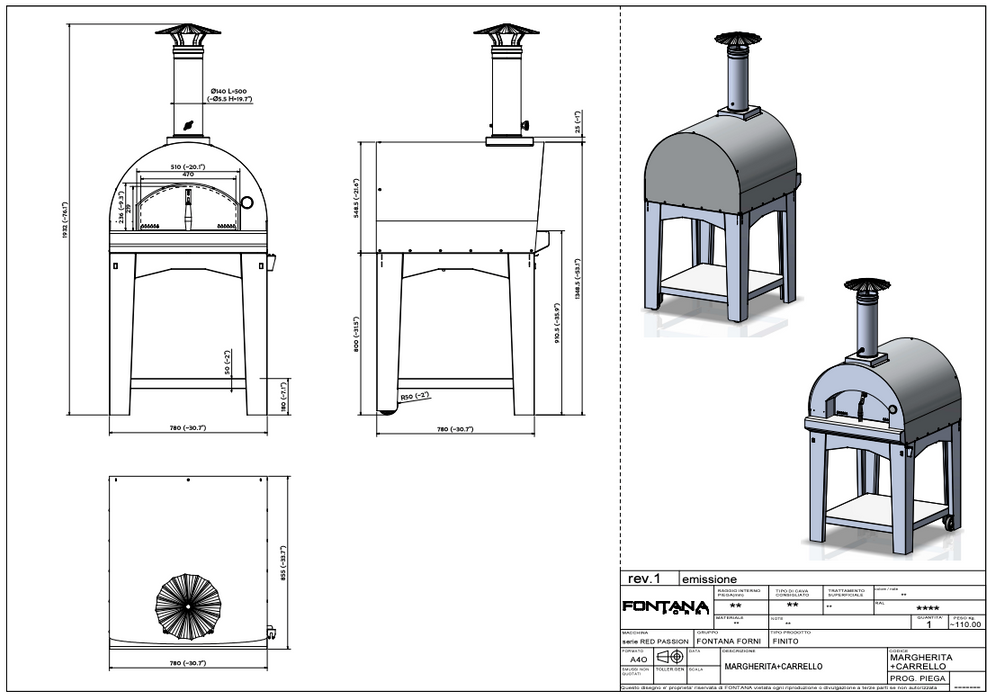 Fontana Margherita Stainless Steel Wood Pizza Oven Including Trolley