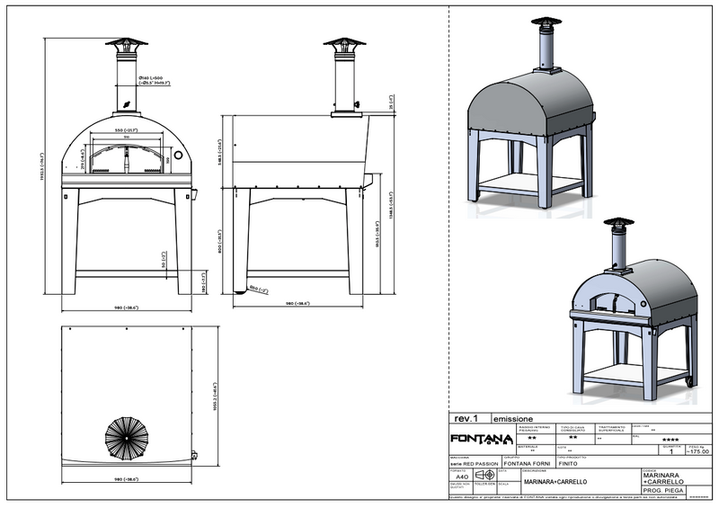Fontana Marinara Wood Pizza Oven Including Trolley - Anthracite