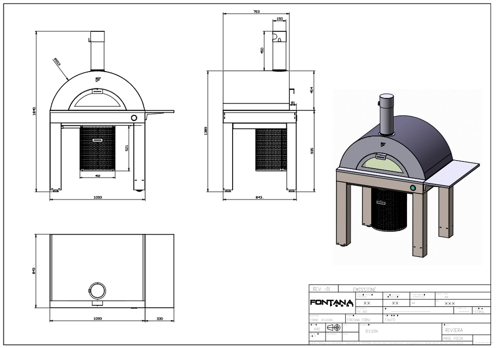Fontana Riviera Wood Pizza Oven Including Trolley