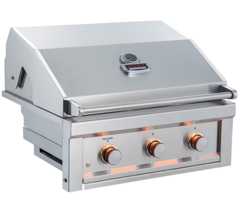Sunstone Ruby Series 3 Burner Gas Grill with Infrared Rear Burner, Rotisserie Kit, and Cover