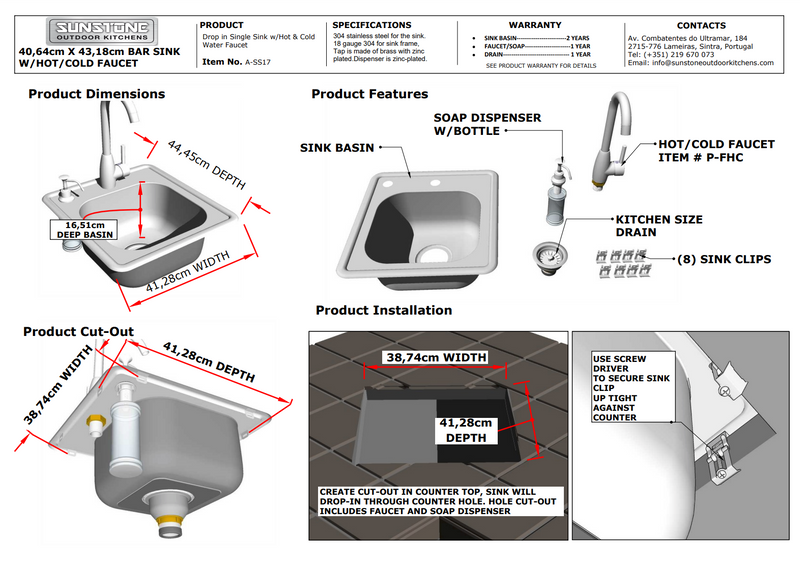 Sunstone Drop In Sink with Tap