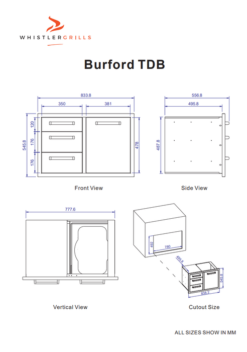 Whistler burford built-in triple drawer and waste bin unit Black