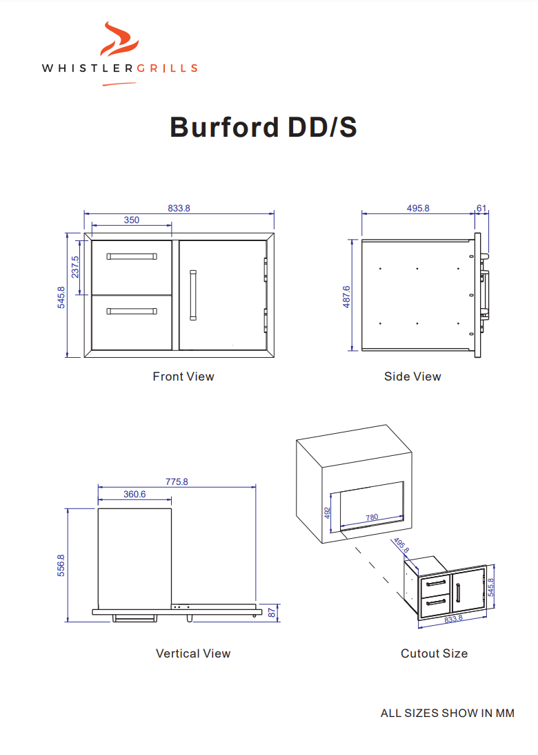 Whistler Burford Double Drawer & Door Unit Black