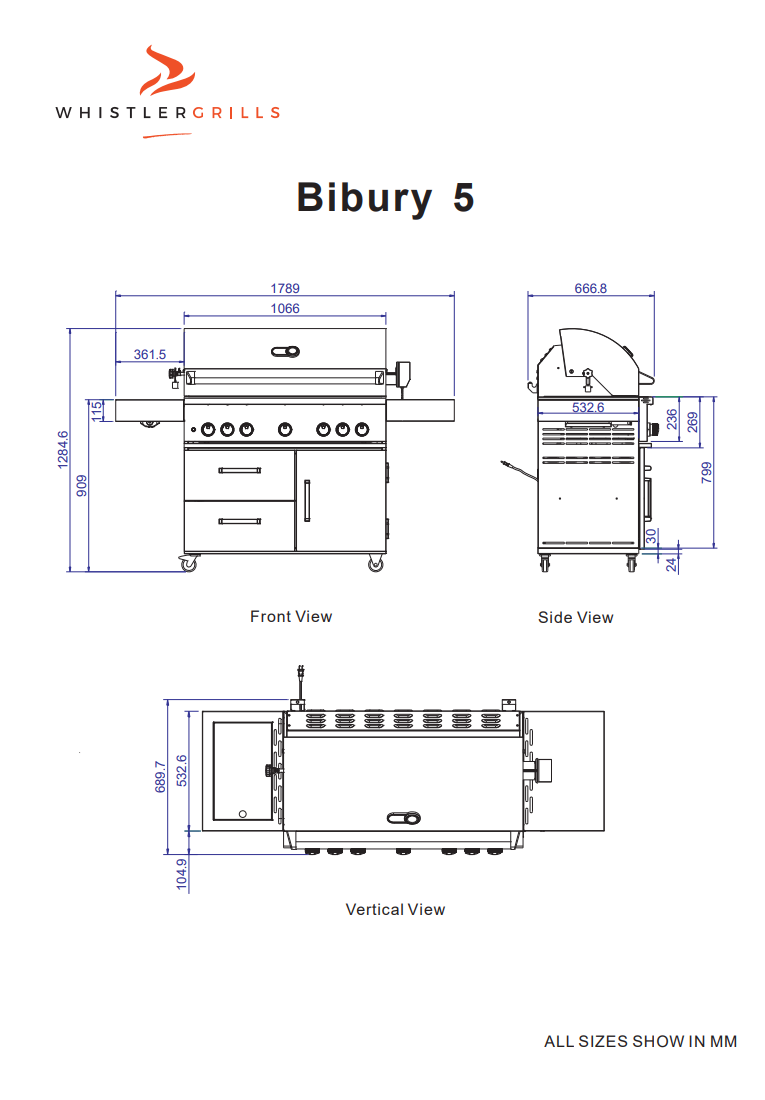 Whistler Bibury 5 Burner Barbecue with Rotisserie and Weather Cover