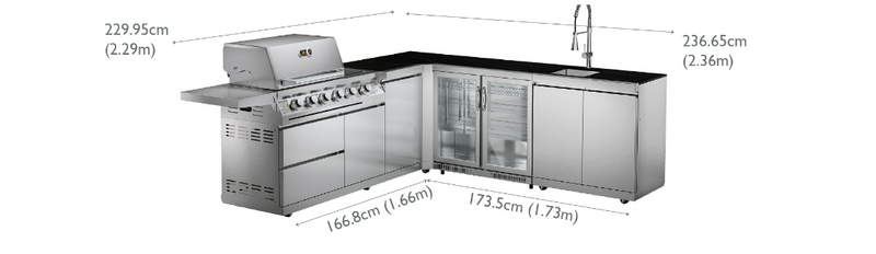 Whistler Outdoor Kitchen 4 Burner BBQ, Sink and Fridge | Marlborough | 3Meters x 2.4 Meters