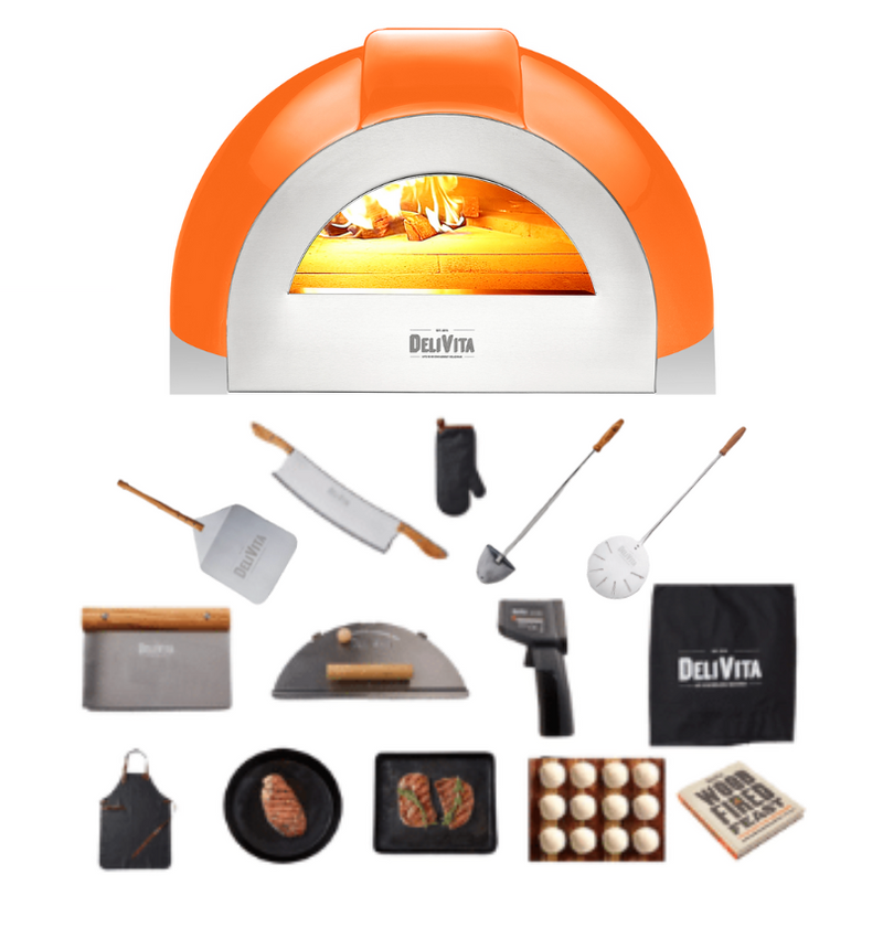 Delivita - Pro Dual Fuel Deluxe complete Collection- Orange Blaze + Flue Pipe & Rain cap