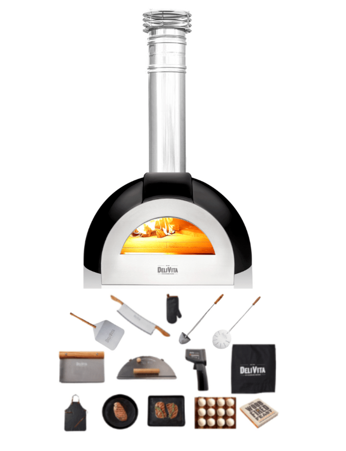 Delivita - Pro Dual Fuel Deluxe complete Collection- Very Black + Flue Pipe & Rain cap