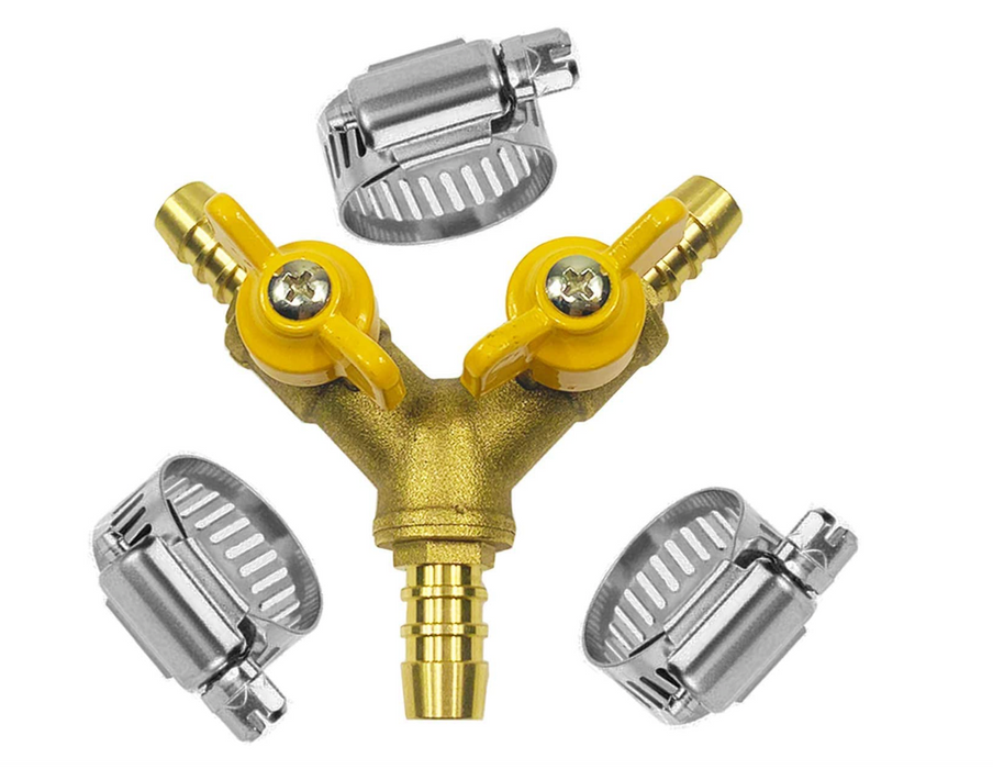 Three-way hose valve Hose Barb Ball Valve 3/8" Brass Fitting Y Shaped 2 Switch 3 Way Connector(for Hose ID 10mm-11mm)