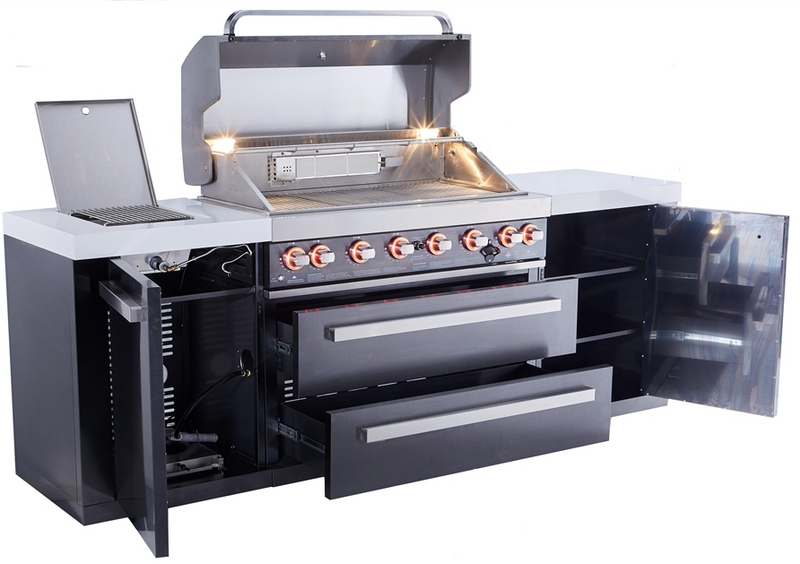 Mont Alpi Outdoor kitchen Black 6 Burner, and Weather Cover - 2.4m