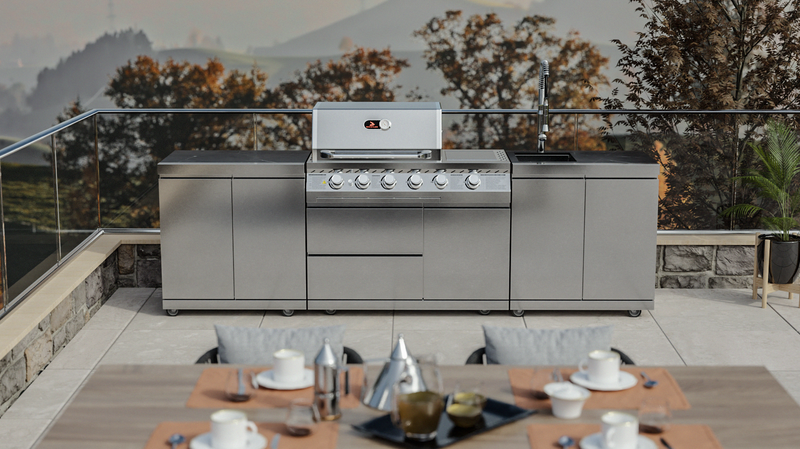 Whistler Outdoor Kitchen 4 Burner BBQ, Double Doors and Sink