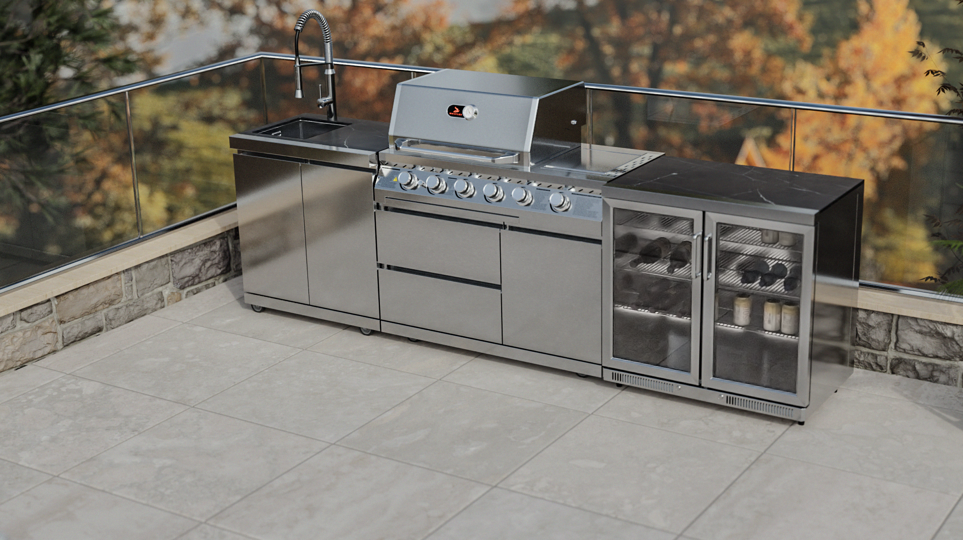 Whistler Cirencester Outdoor Kitchen 4 Burner BBQ, Fridge, and Sink