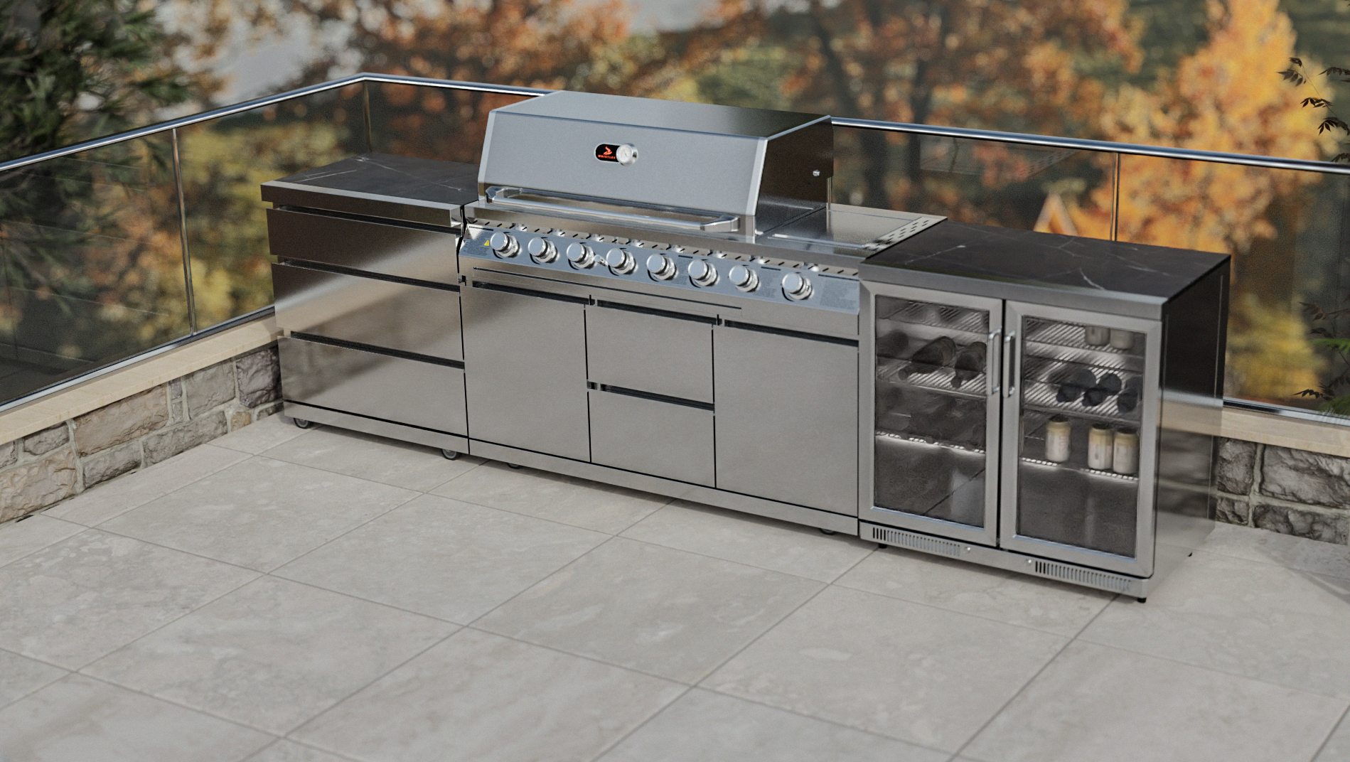 Whistler Cirencester Outdoor Kitchen 6 Burner BBQ, Fridge and Triple Drawer