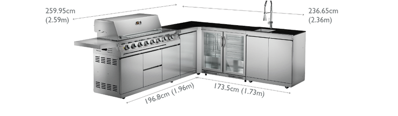 Whistler Outdoor Kitchen 6 Burner BBQ, Sink and Fridge | Marlborough | 2.9 x 2.3Meters