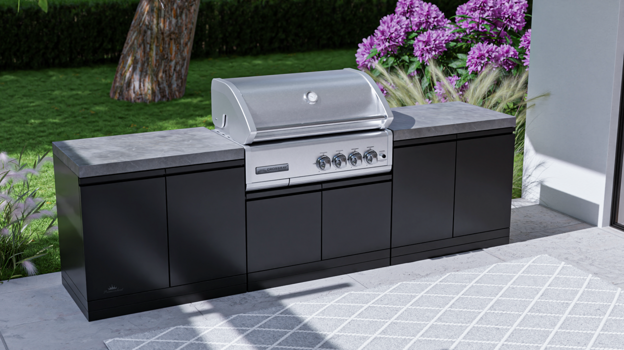 Cross-ray 4-Burner Modular Outdoor Kitchen Double Doors Black