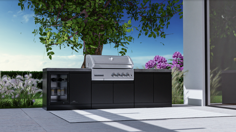 GrandPro Outdoor Kitchen with CrossRay 4 Burner BBQ, and Fridge - 2.8m