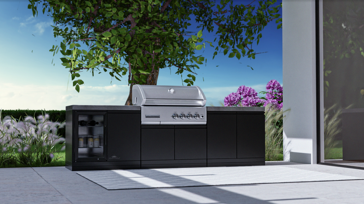 Cross-ray 4-Burner Modular Outdoor Kitchen Black + Double Doors + Fridge
