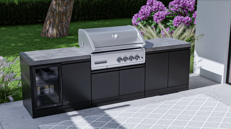 GrandPro Outdoor Kitchen with CrossRay 4 Burner BBQ, and Fridge - 2.8m