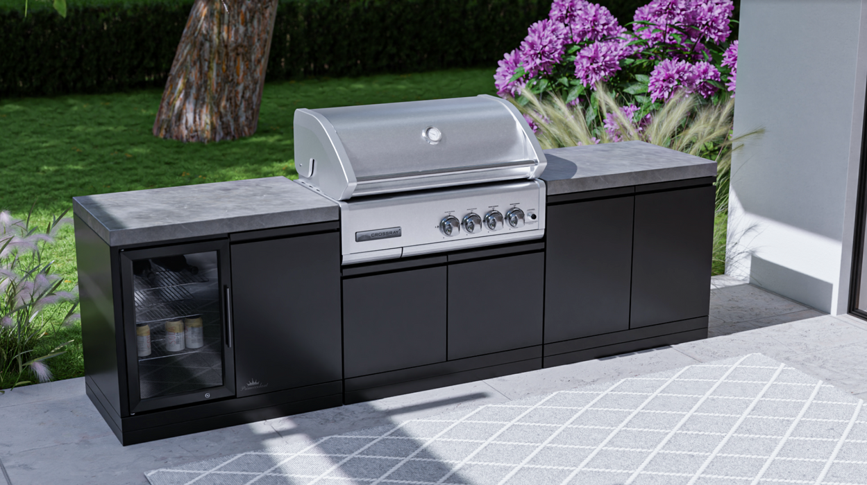 Contemporary Outdoor Kitchen 272 Series Cross-ray 4-Burner + Fridge