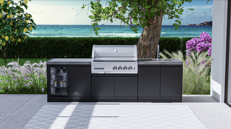 GrandPro Outdoor Kitchen with CrossRay 4 Burner BBQ, Fridge and Sink - 2.8m