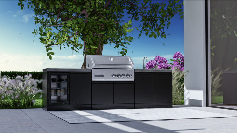 GrandPro Outdoor Kitchen with CrossRay 4 Burner BBQ, Fridge and Sink - 2.8m