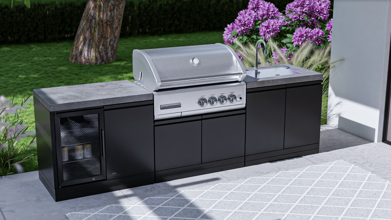 Cross-ray 4-Burner Modular Outdoor Kitchen Black + Sink + Fridge