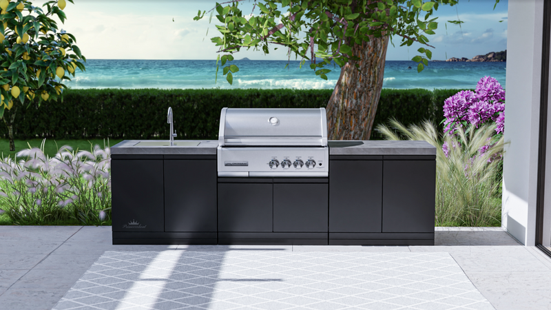 GrandPro Outdoor Kitchen with CrossRay 4 Burner BBQ, and Sink - 2.8m