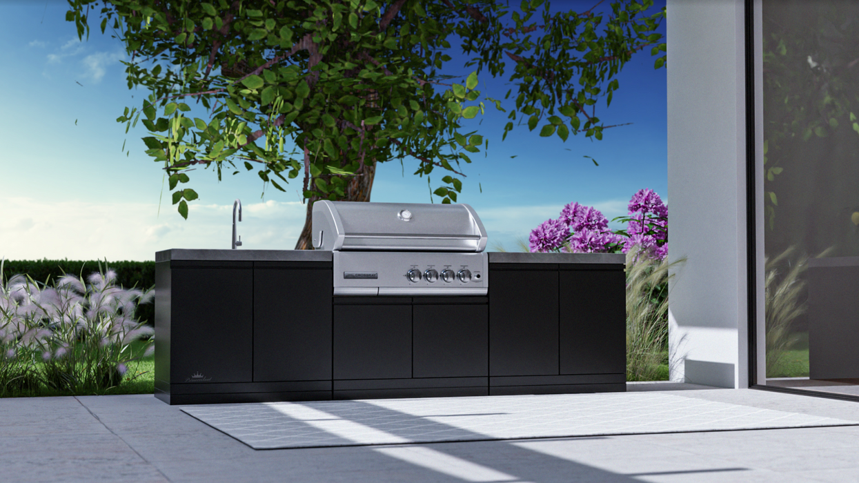Cross-ray 4-Burner Modular Outdoor Kitchen Black + Double Doors + Sink