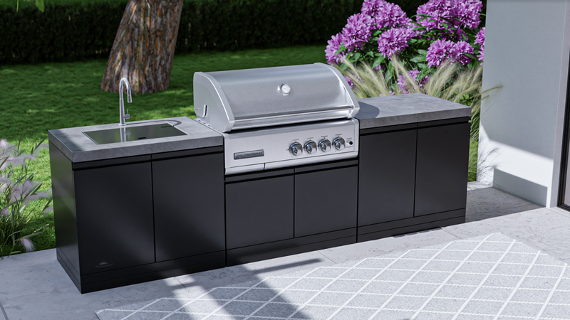 GrandPro Outdoor Kitchen with CrossRay 4 Burner BBQ, and Sink - 2.8m