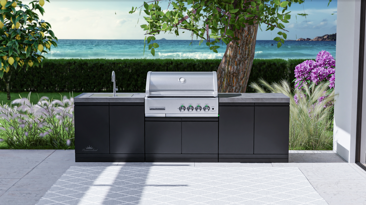 Cross-ray 4-Burner Modular Outdoor Kitchen Black + Double Doors + Sink
