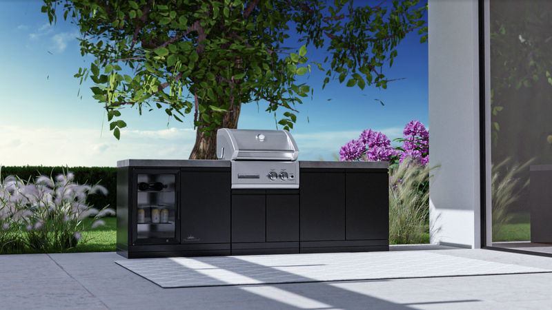 GrandPro Outdoor Kitchen with CrossRay 2 Burner BBQ, and Fridge - 2.5m