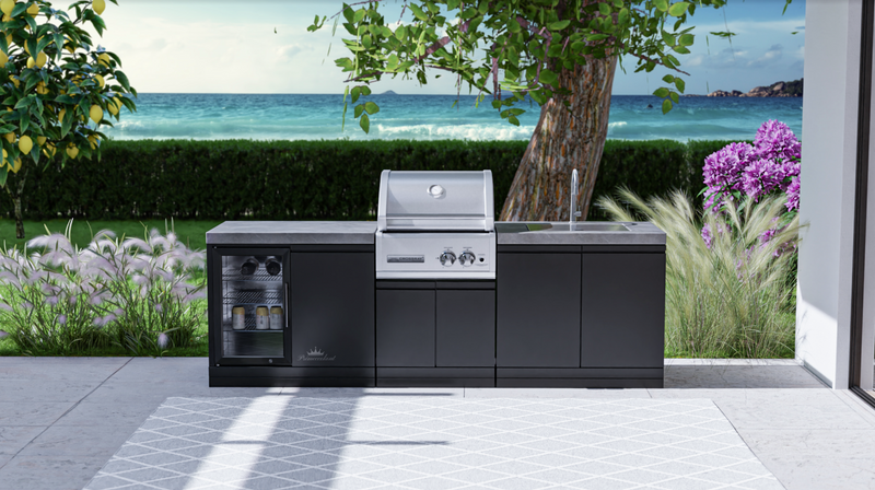 GrandPro Outdoor Kitchen with CrossRay 2 Burner BBQ, Fridge and Sink - 2.5m