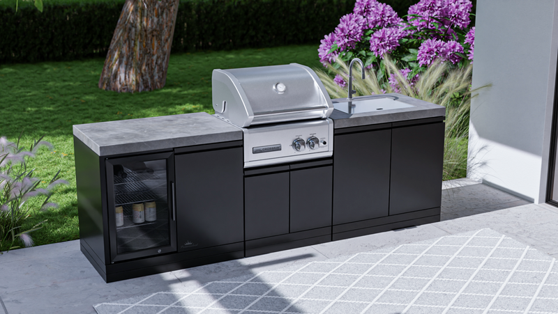 GrandPro Outdoor Kitchen with CrossRay 2 Burner BBQ, Fridge and Sink - 2.5m