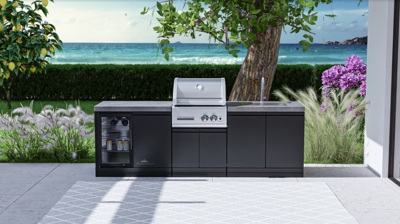 GrandPro Outdoor Kitchen with CrossRay 2 Burner BBQ, Fridge and Sink - 2.5m
