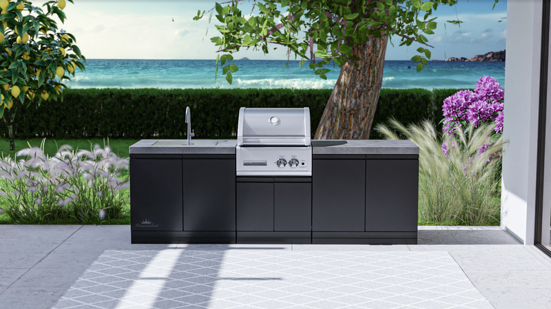 GrandPro Outdoor Kitchen with CrossRay 2 Burner BBQ, and Sink - 2.5m