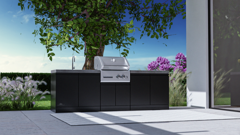 GrandPro Outdoor Kitchen with CrossRay 2 Burner BBQ, and Sink - 2.5m
