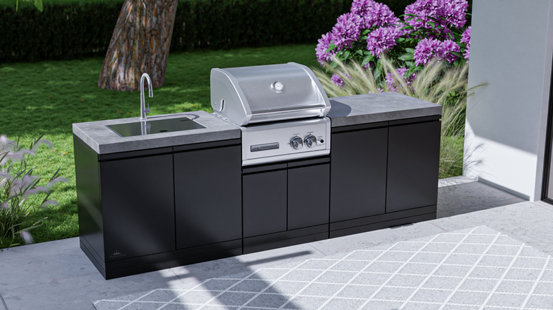GrandPro Outdoor Kitchen with CrossRay 2 Burner BBQ, and Sink - 2.5m