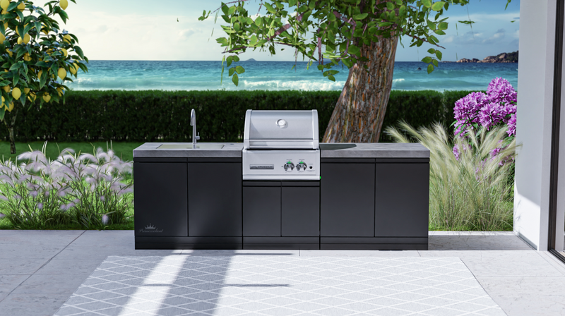 GrandPro Outdoor Kitchen with CrossRay 2 Burner BBQ, and Sink - 2.5m