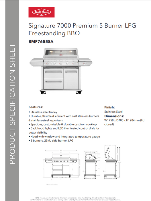 Beef Eater Signature 7000 Premium 4 Burner LPG Freestanding BBQ