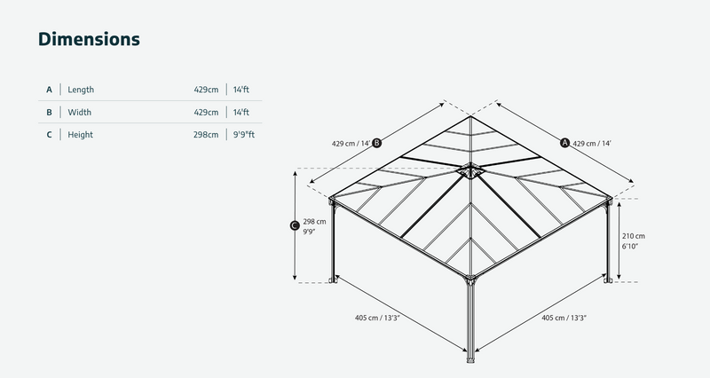 Palermo 14 ft. x 14 ft. Gazebo Kit - Grey Structure