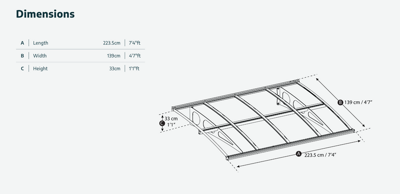 Bordeaux 5 ft. x 7 ft. Door Awning Kit - White Structure & Twin Wall Panels