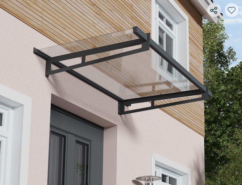 Bremen 3 ft. x 7 ft. Door Awning Kit - Grey Structure & clear Panels