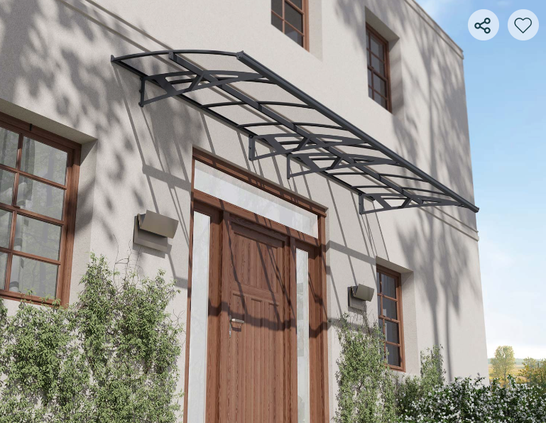 Amsterdam 5 ft. x 15 ft. Door Awning Kit - Grey Structure & clear Panels