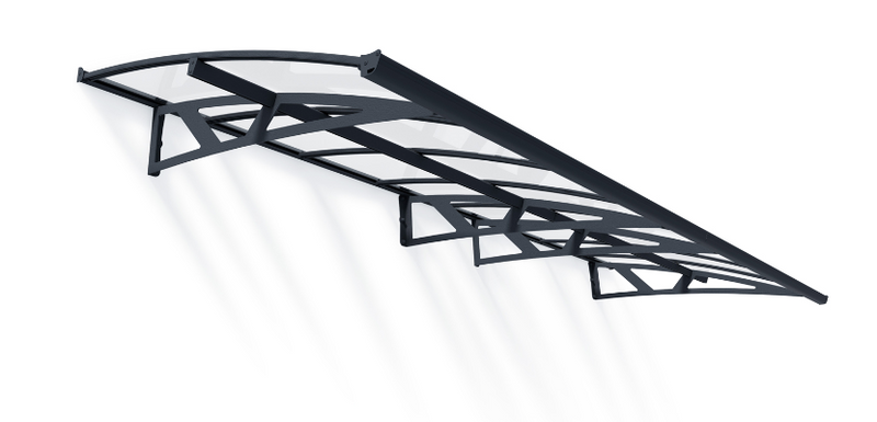 Amsterdam 5 ft. x 15 ft. Door Awning Kit - Grey Structure & clear Panels