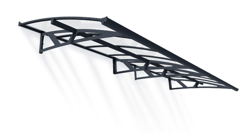 Amsterdam 5 ft. x 15 ft. Door Awning Kit - Grey Structure & clear Panels