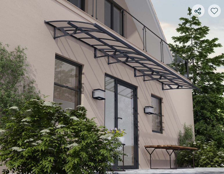 Amsterdam 5 ft. x 21 ft. Door Awning Kit - Grey Structure & clear Panels