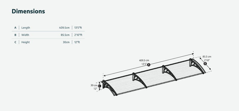 Neo 2 ft. x 13.5 ft. Door Awning Kit - Grey Structure & Twin Wall Panels